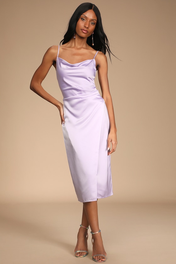 Lilac Purple Dress - Satin Dress - Midi ...